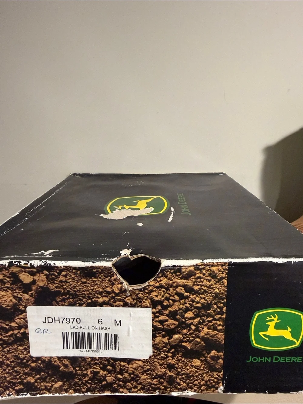 John Deere Green and Brown Kids Pull-On Western Boots with Yellow Trim